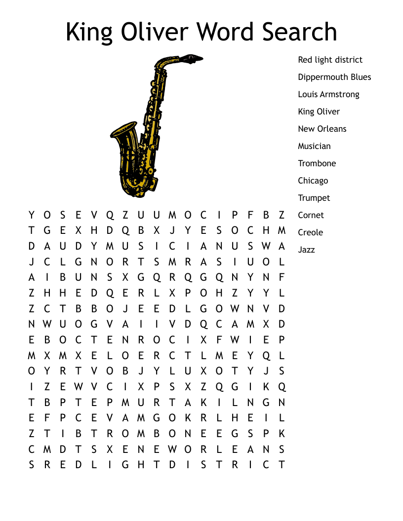 King Oliver Word Search