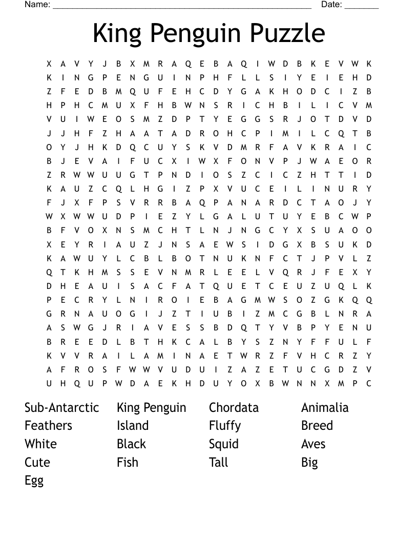 King Penguin Puzzle Word Search