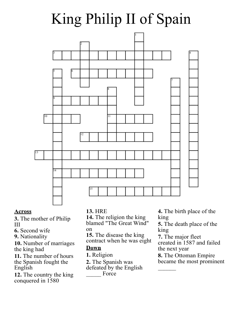 King Philip II of Spain Crossword