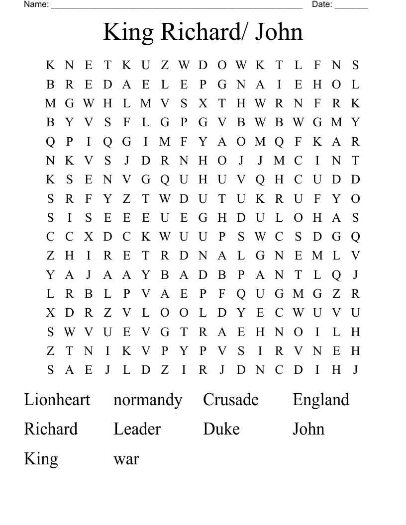 King Richard/ John Word Search