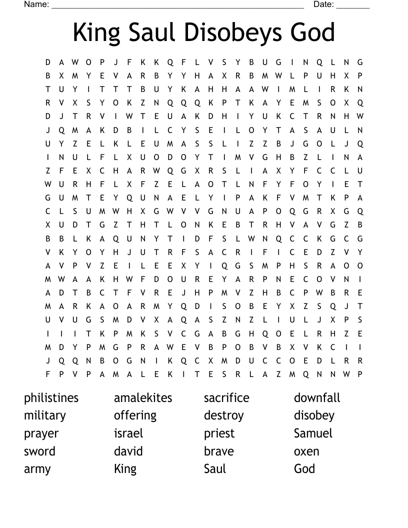 King Saul Disobeys God Word Search