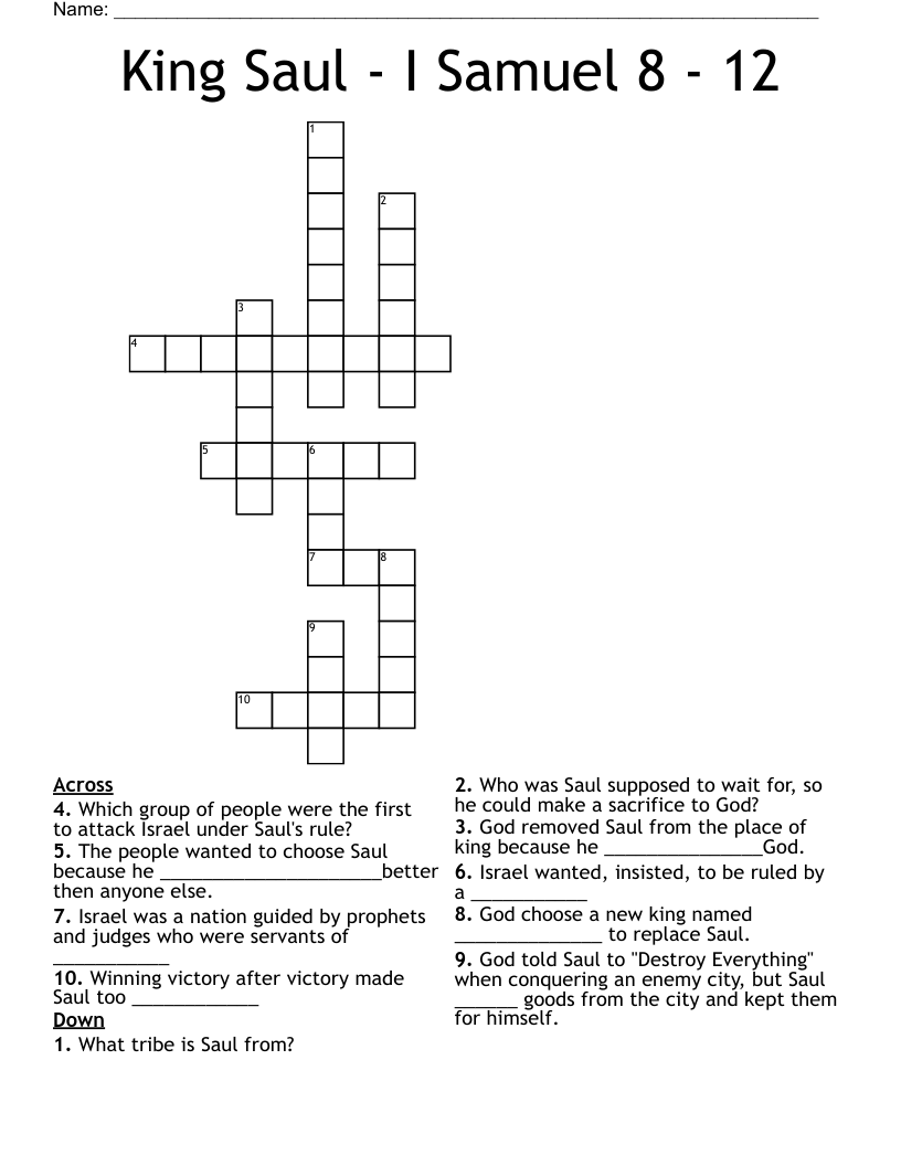 King Saul - I Samuel 8 - 12 Crossword