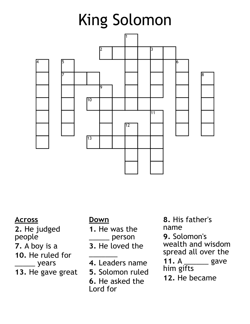 King Solomon Crossword