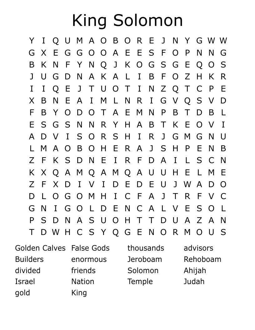 King Solomon Word Search
