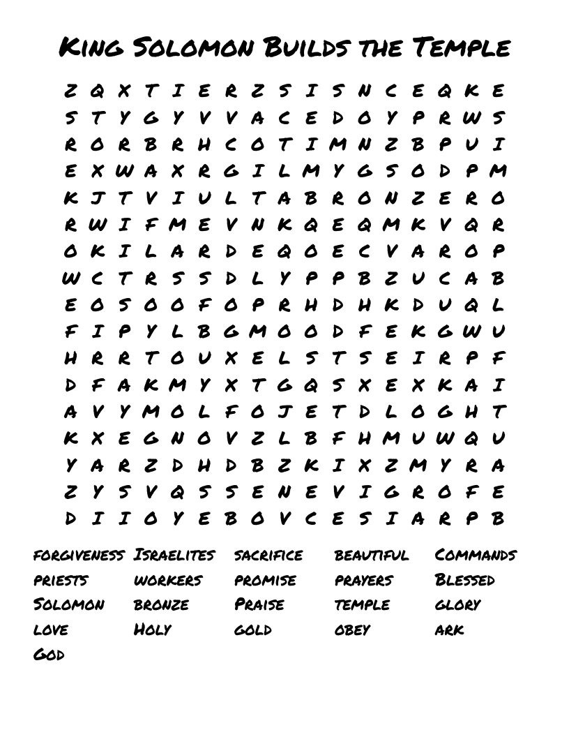 King Solomon Builds the Temple Word Search