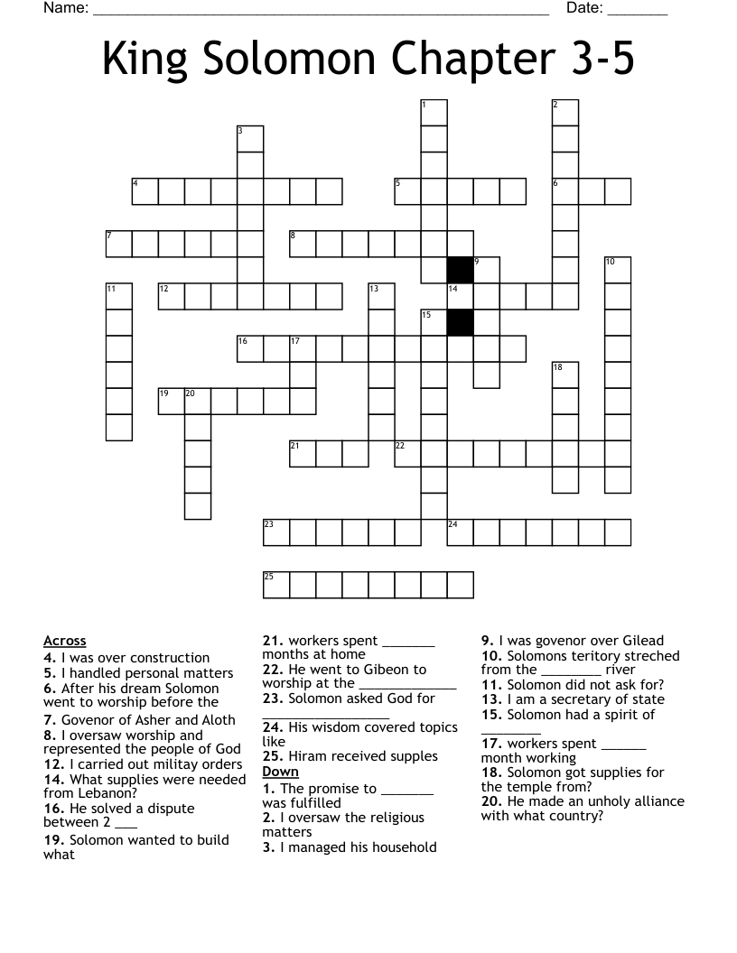 King Solomon Chapter 3-5 Crossword