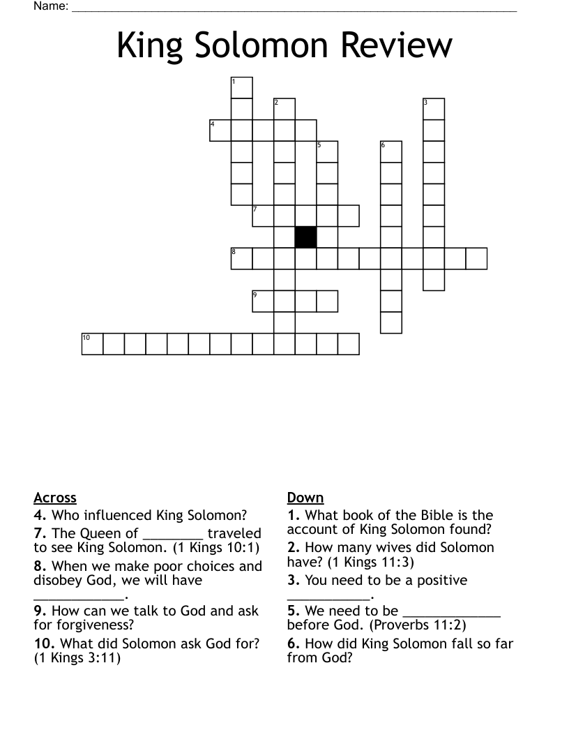 King Solomon Review Crossword