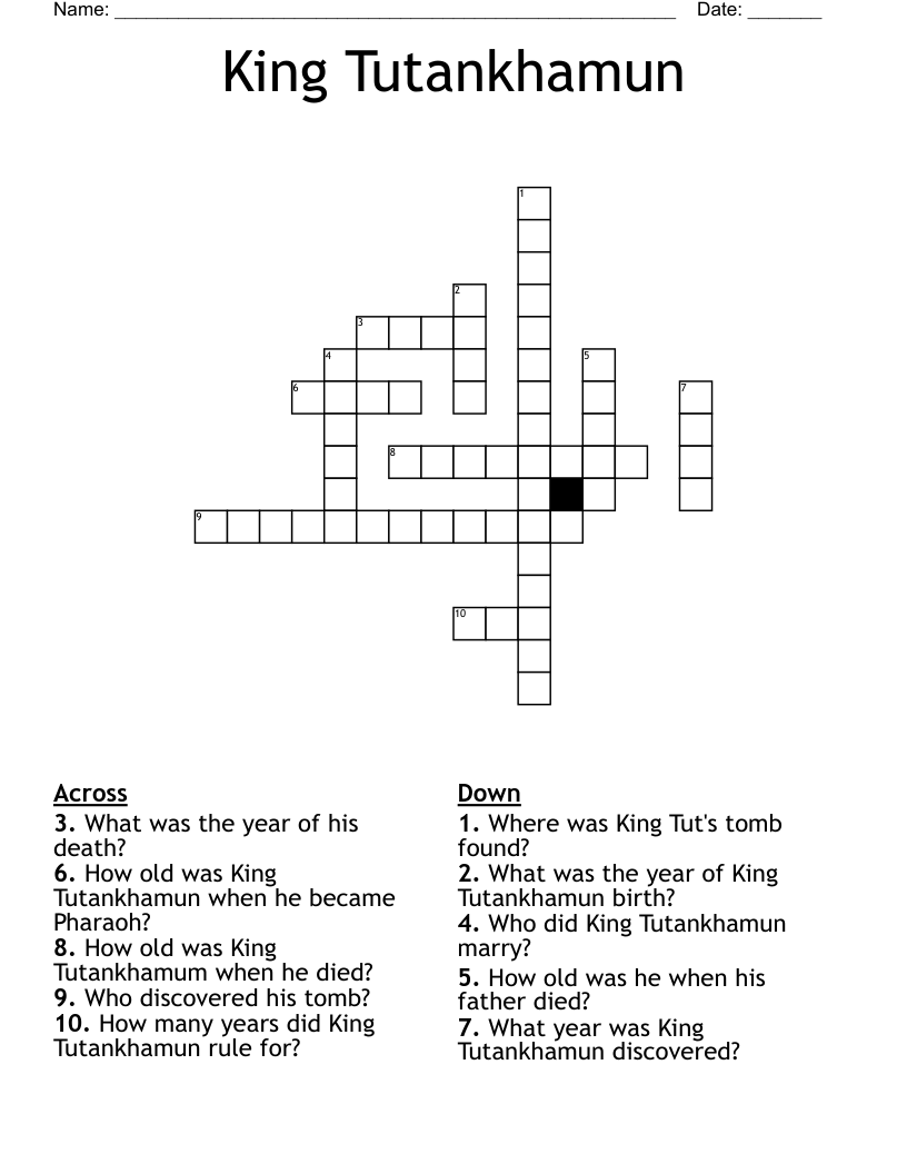 King Tutankhamun Crossword