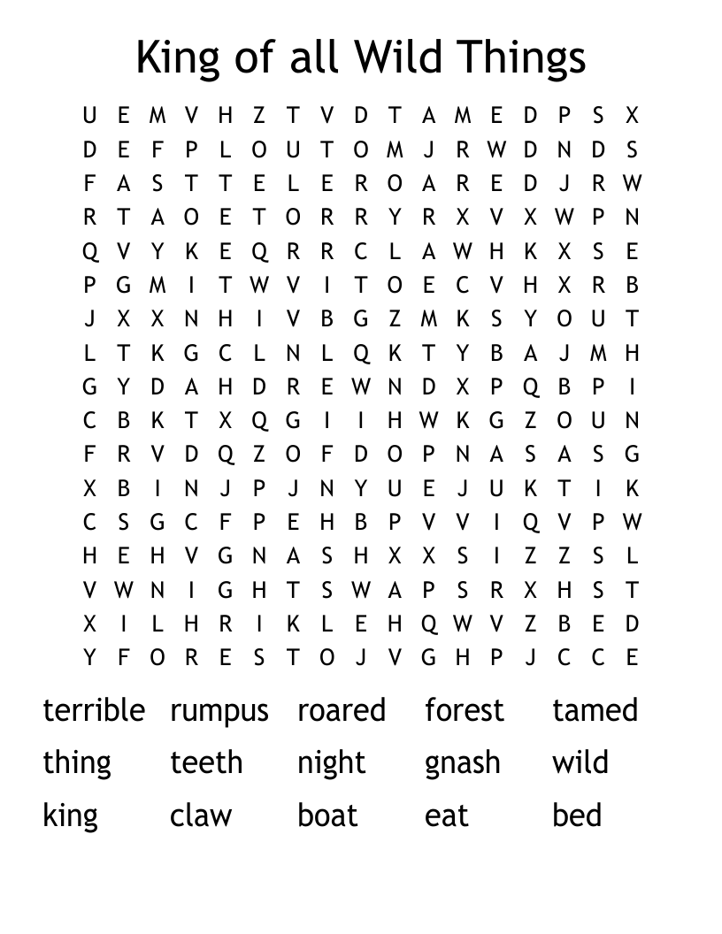 King of all Wild Things Word Search
