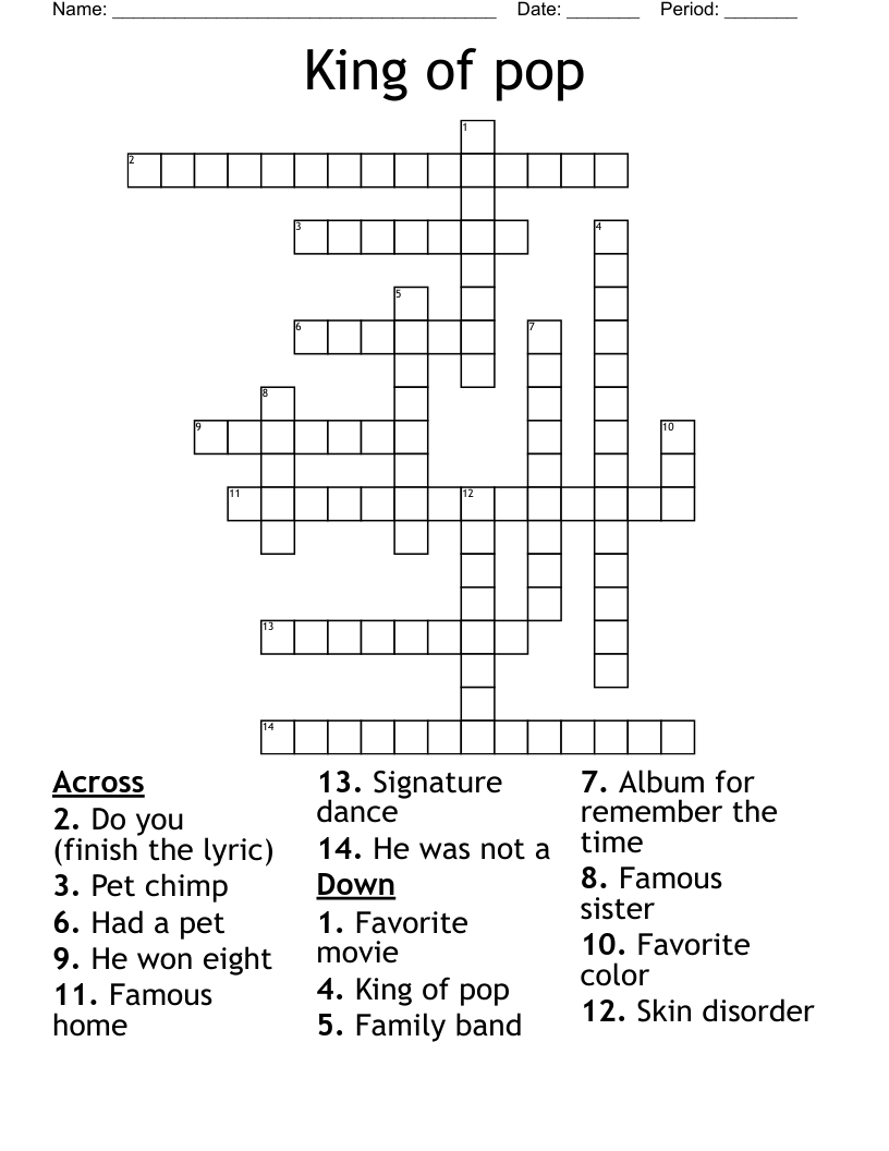 King of pop Crossword
