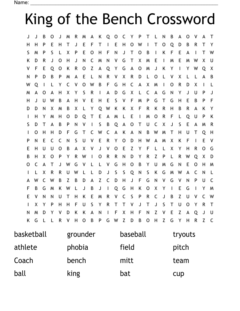 King of the Bench Crossword Word Search