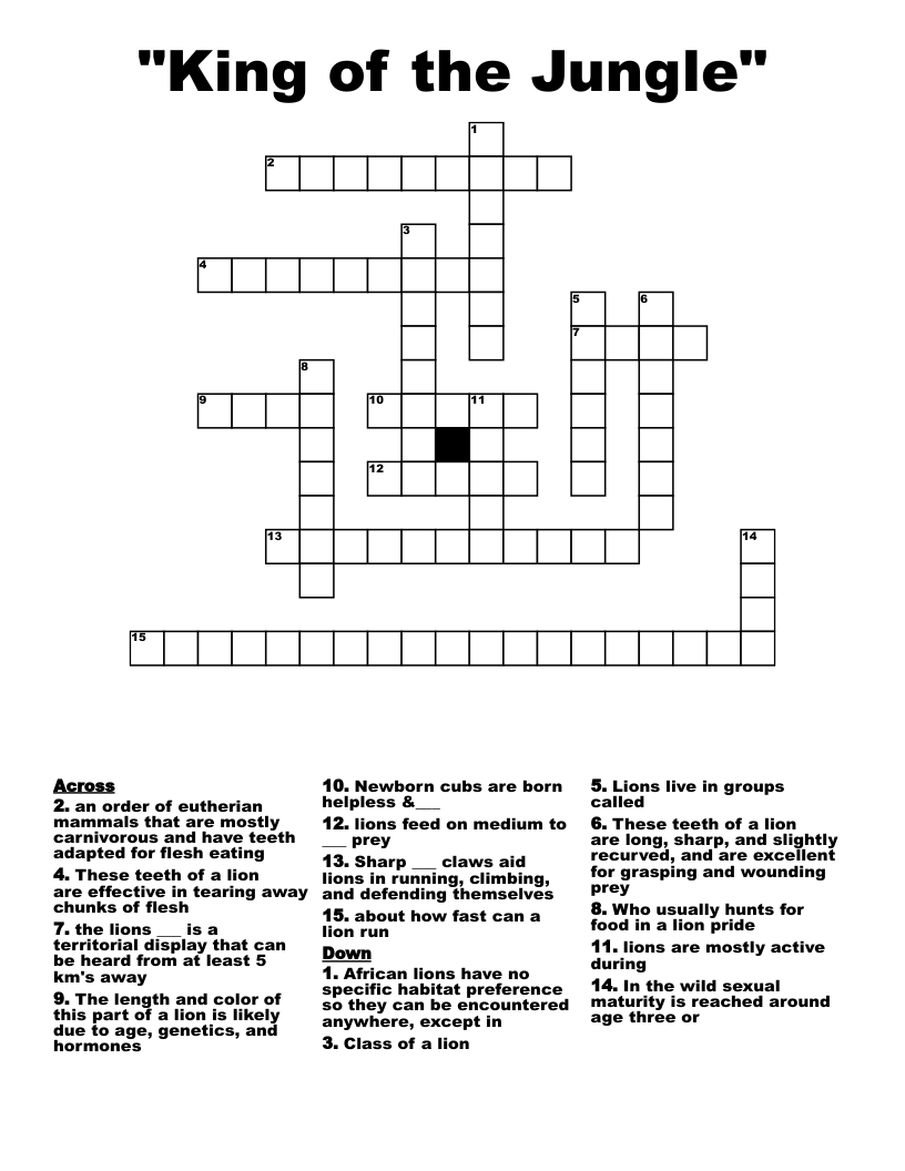 "King of the Jungle"  Crossword