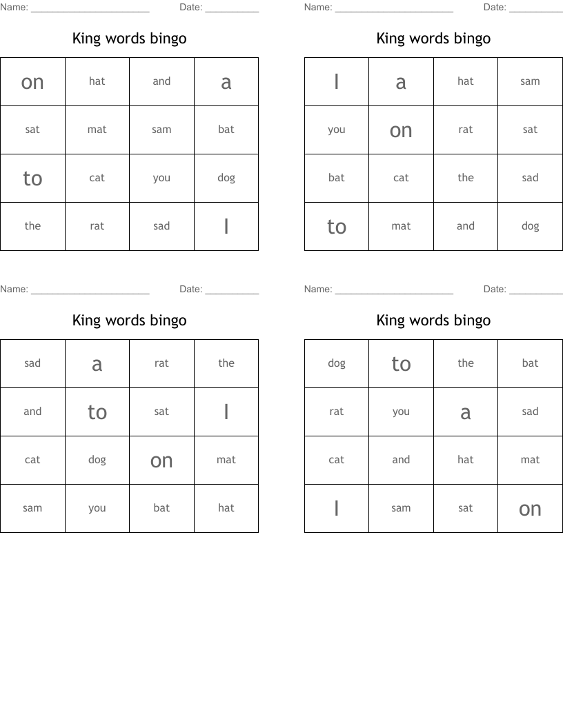 King words bingo