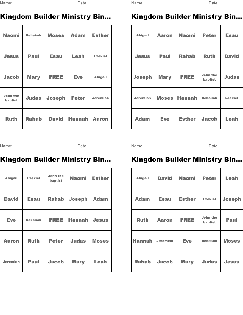 Kingdom Builder Ministry Bingo