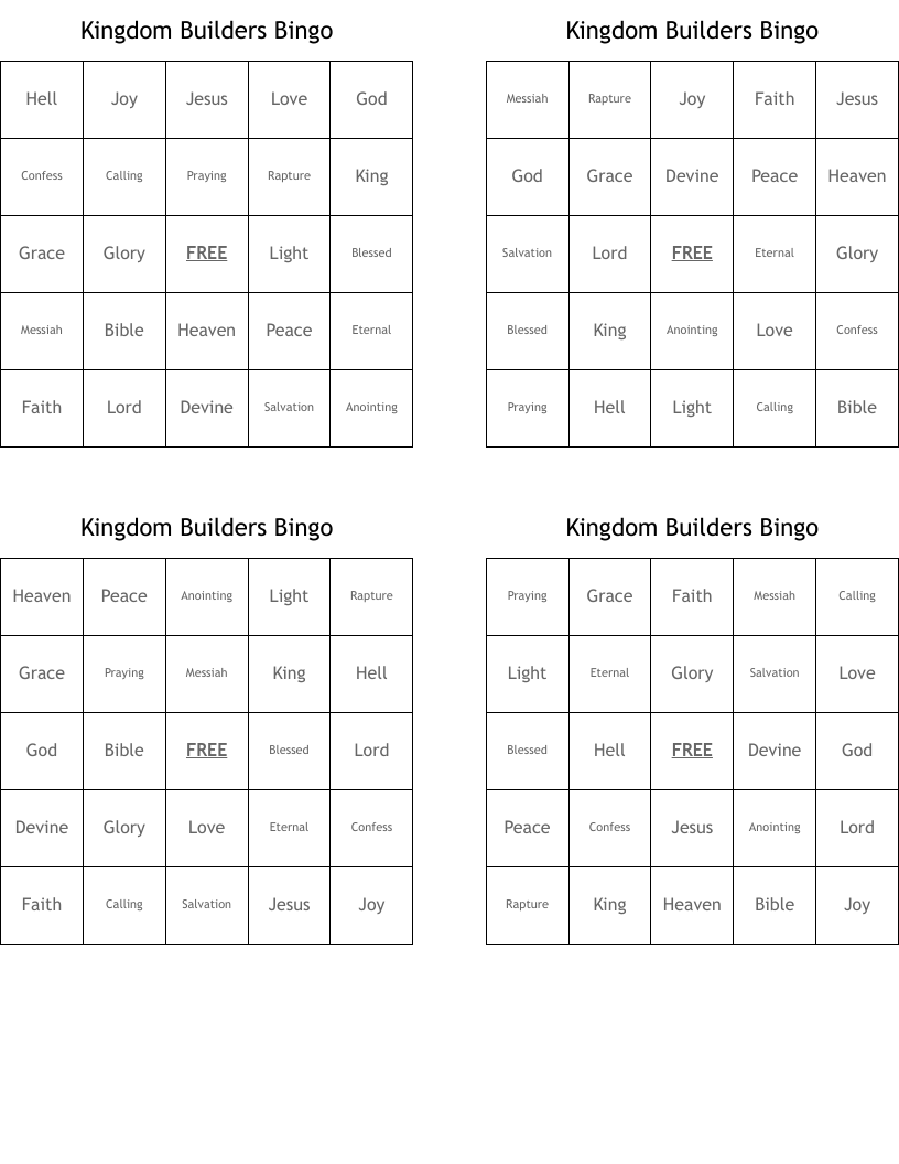Kingdom Builders Bingo