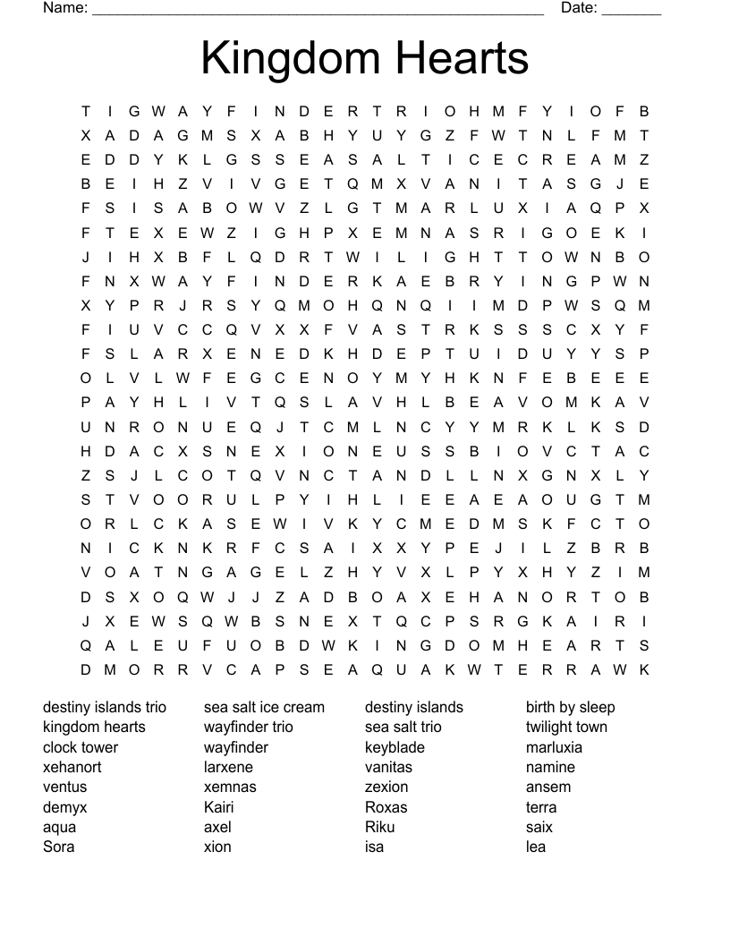 Kingdom Hearts Word Search