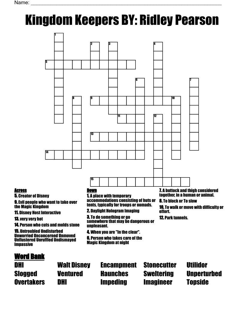 Kingdom Keepers BY: Ridley Pearson Crossword