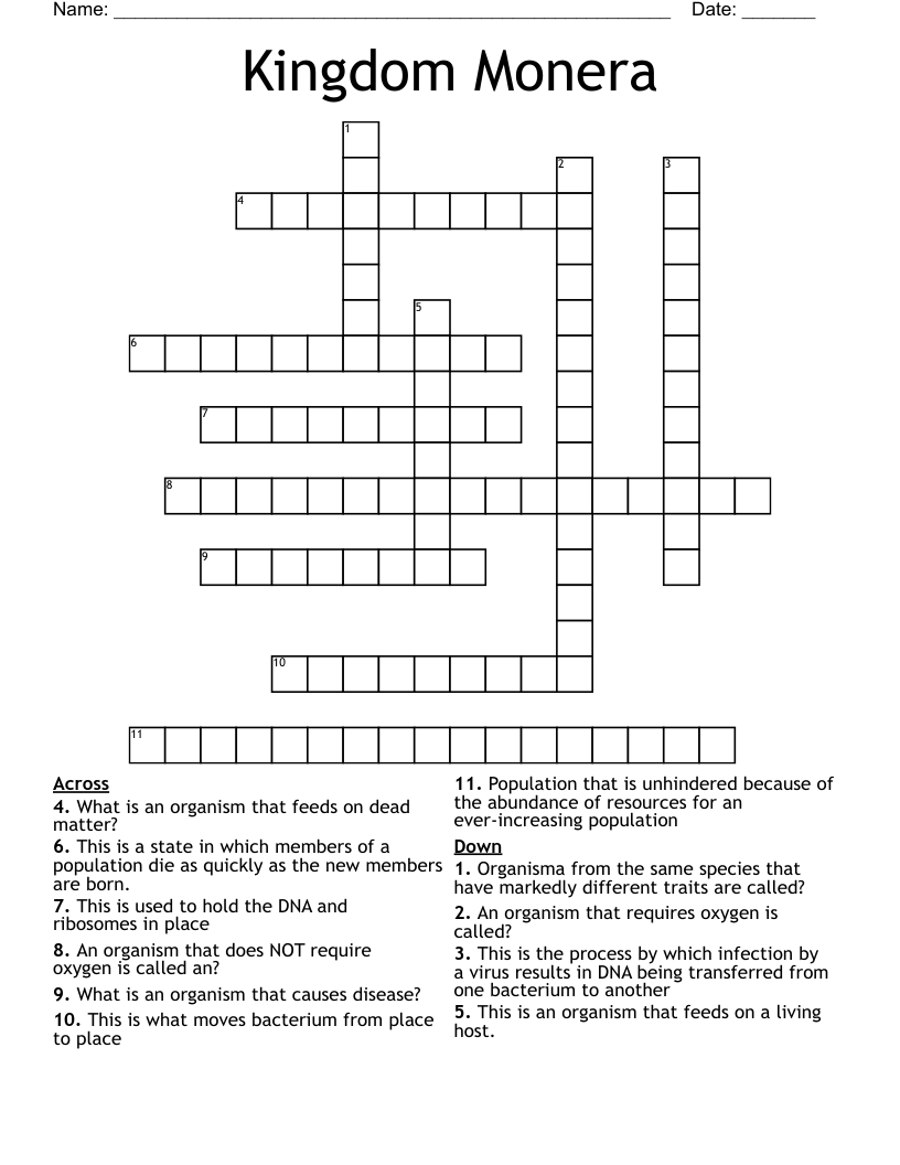 Kingdom Monera Crossword