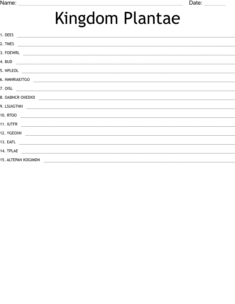 Kingdom Plantae Word Scramble