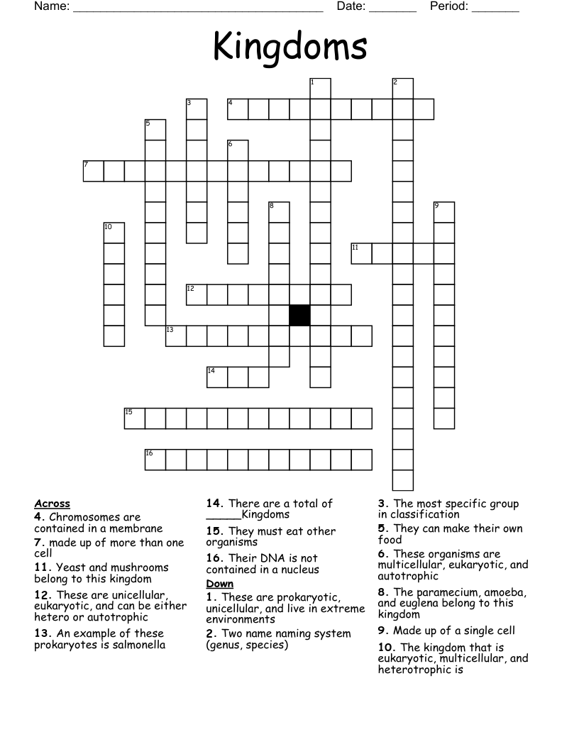 Kingdoms Crossword
