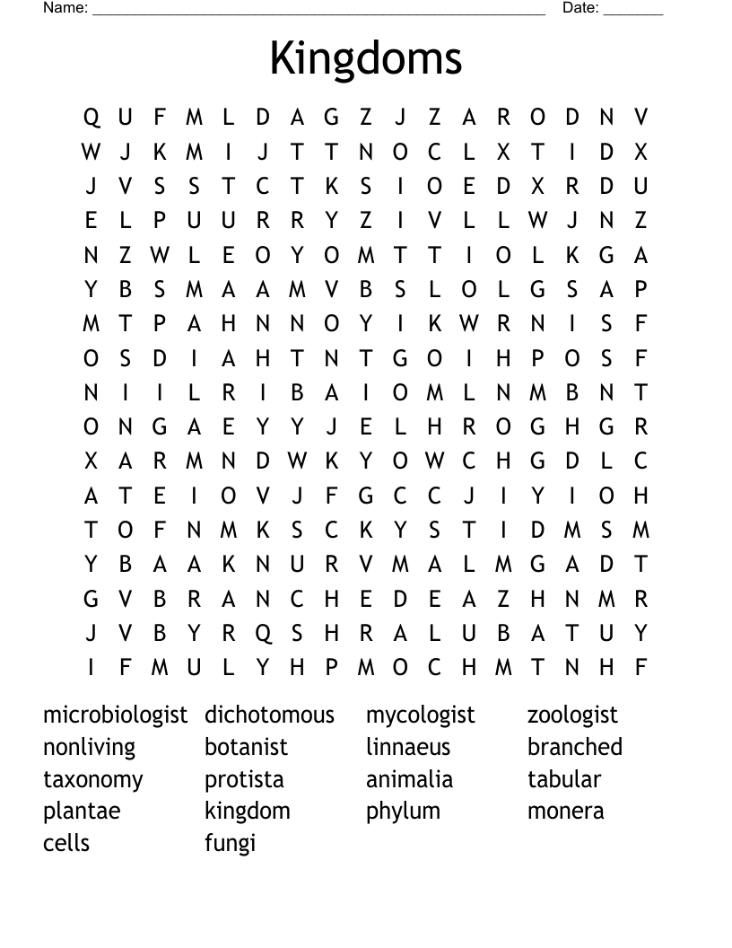 Kingdoms Word Search