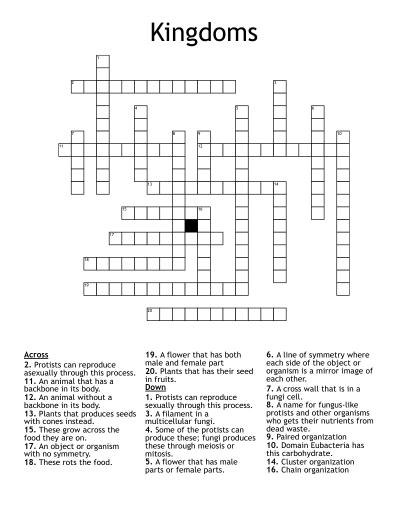 Kingdoms Crossword