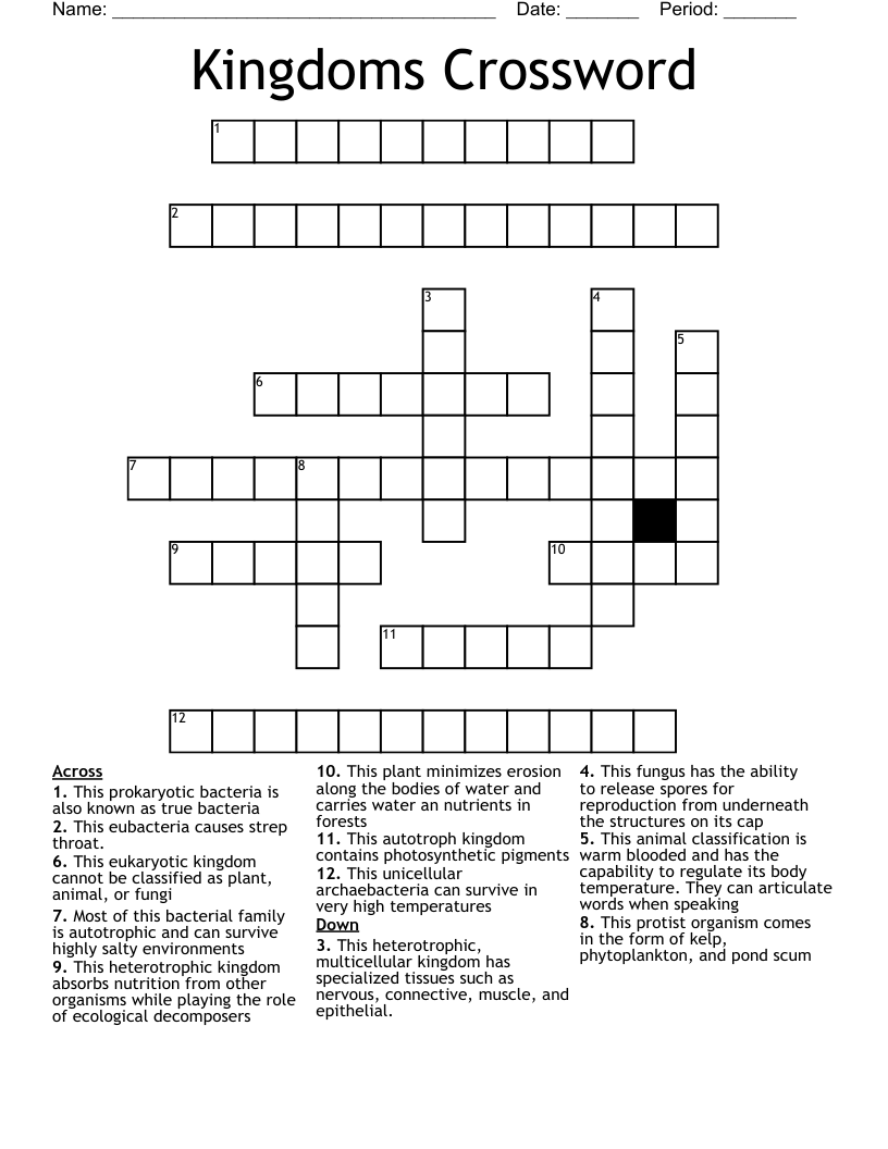Kingdoms Crossword