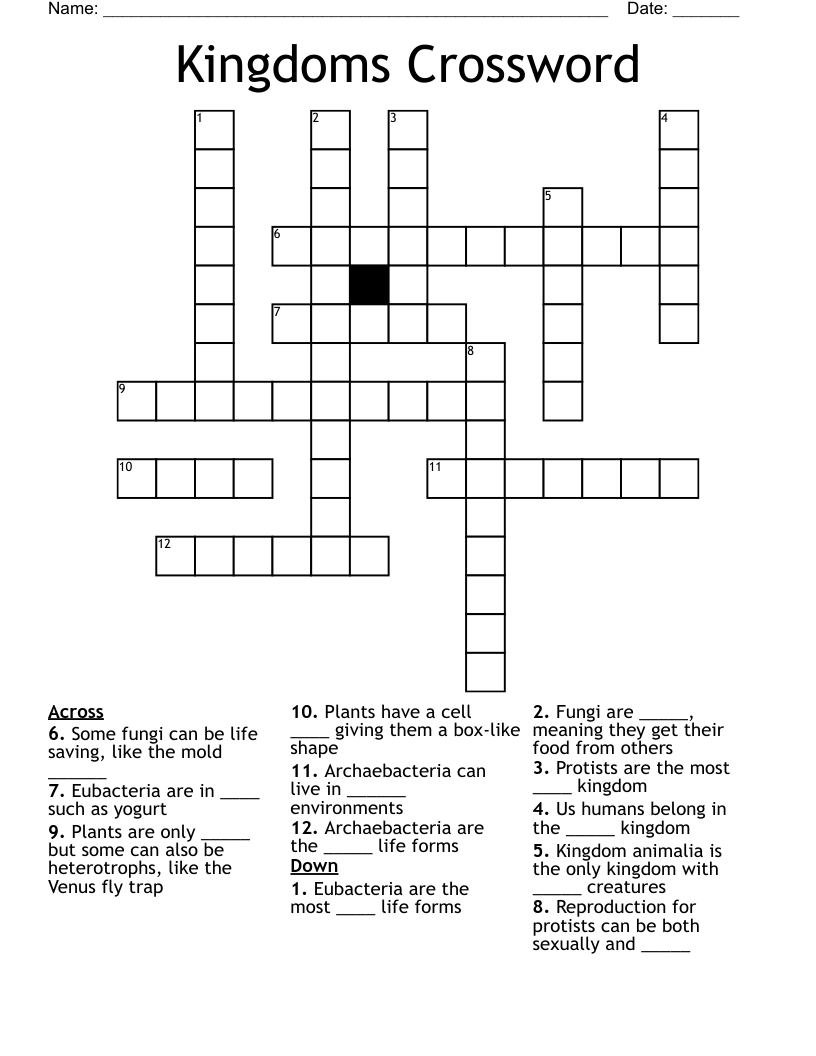 Kingdoms Crossword