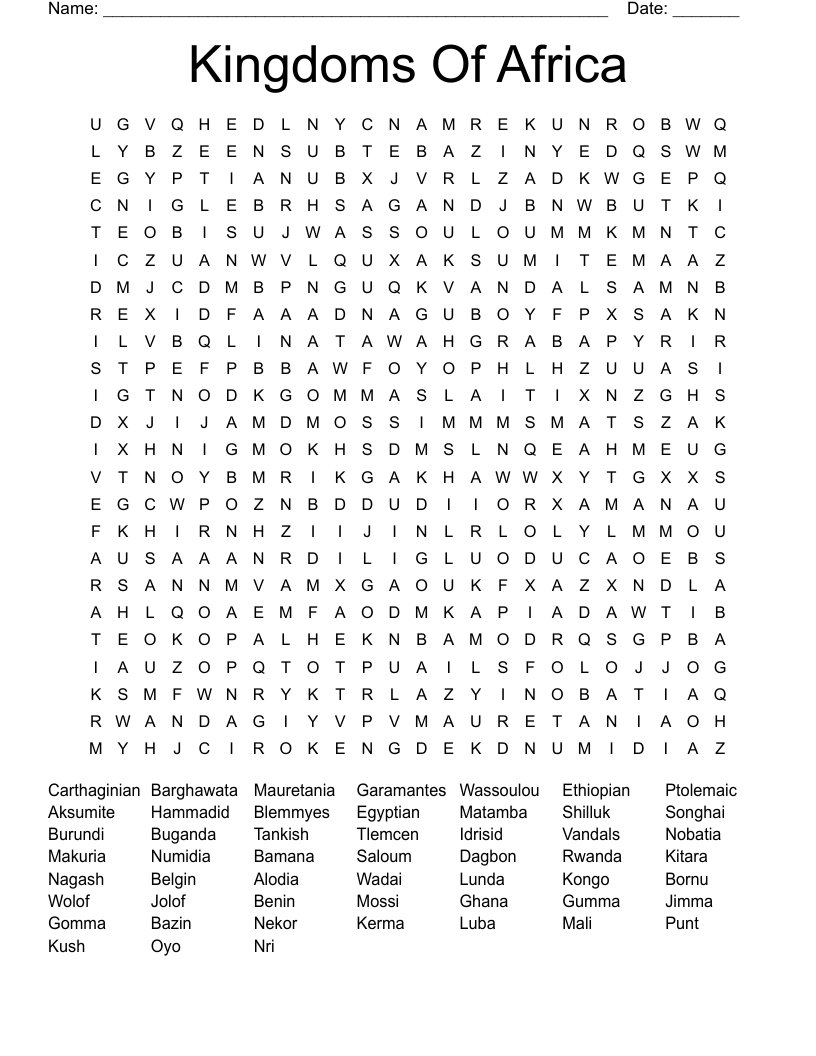 Kingdoms Of Africa Word Search