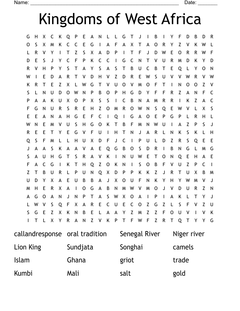 Kingdoms of West Africa Word Search