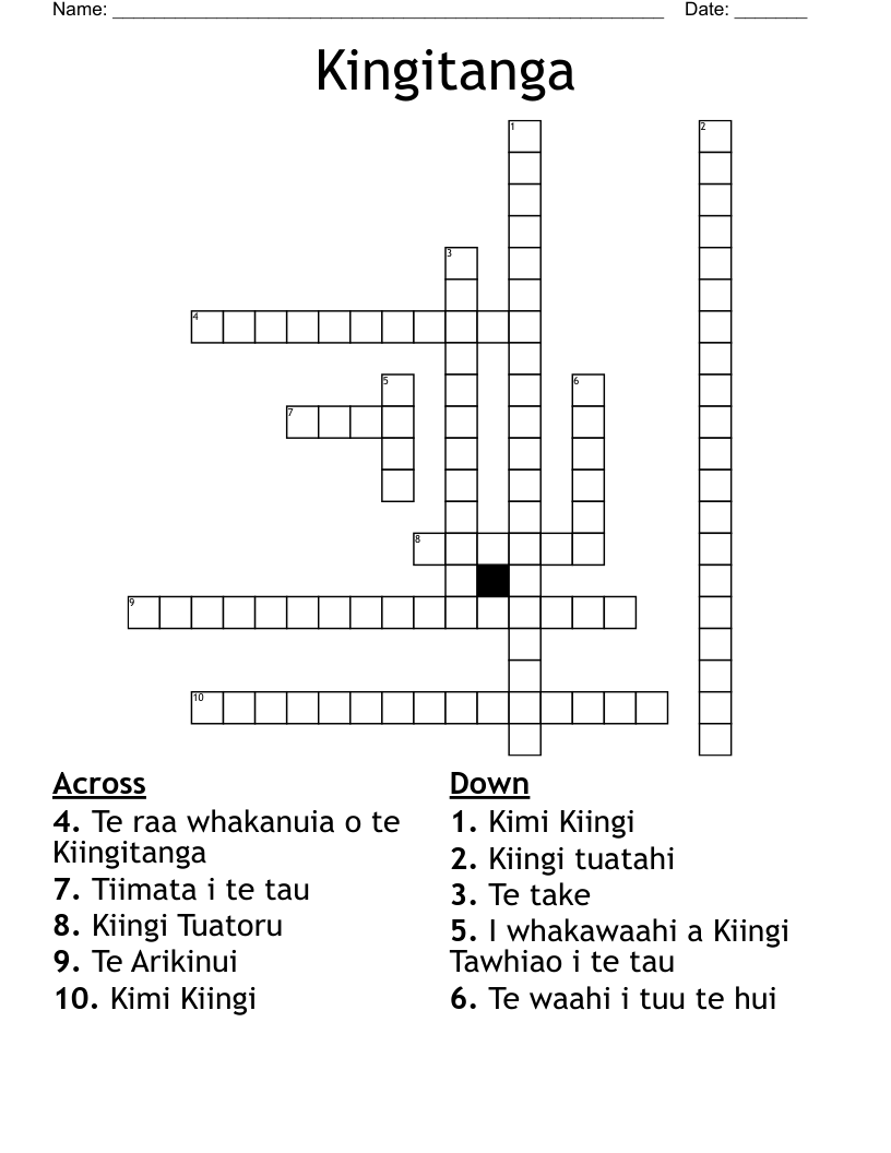 Kingitanga Crossword