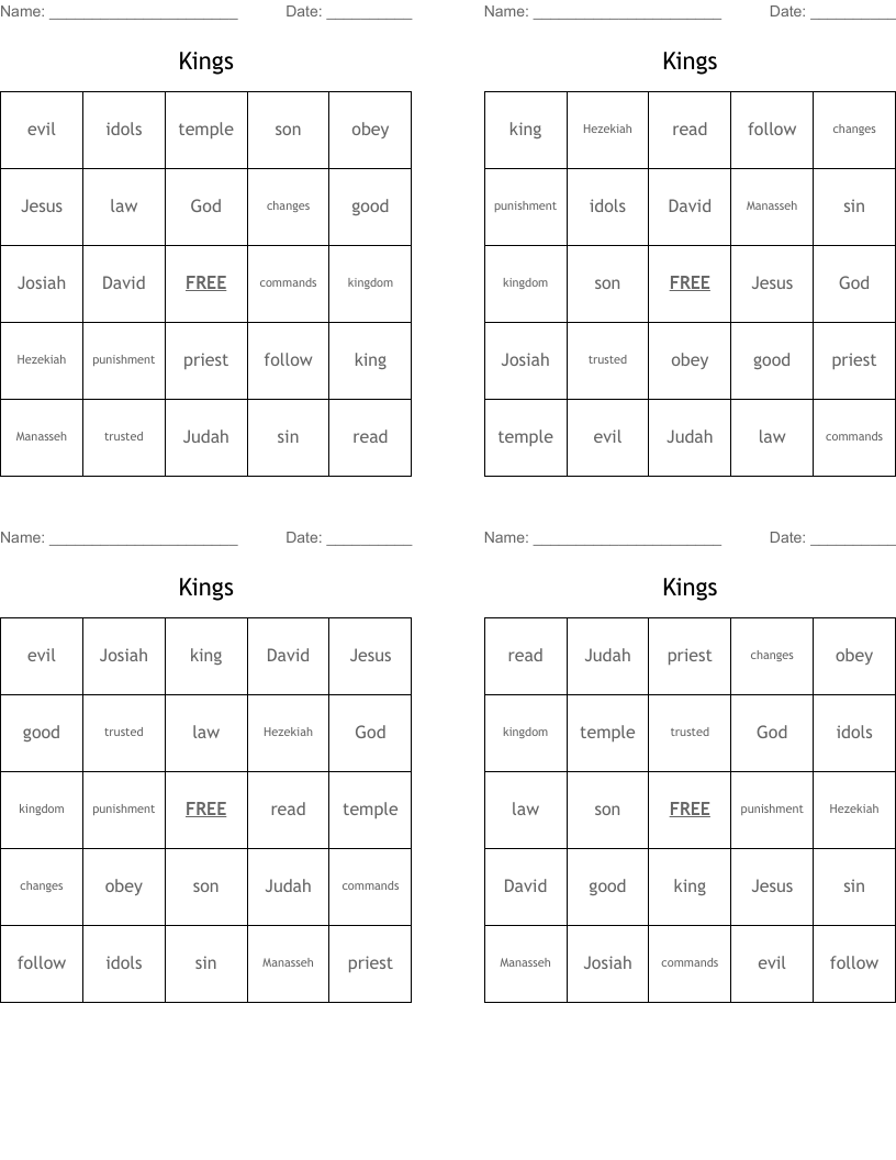 Kings Bingo Cards