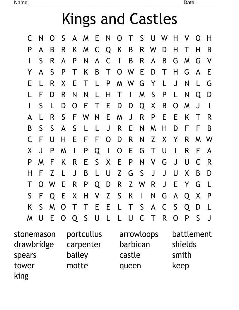 Kings and Castles Word Search