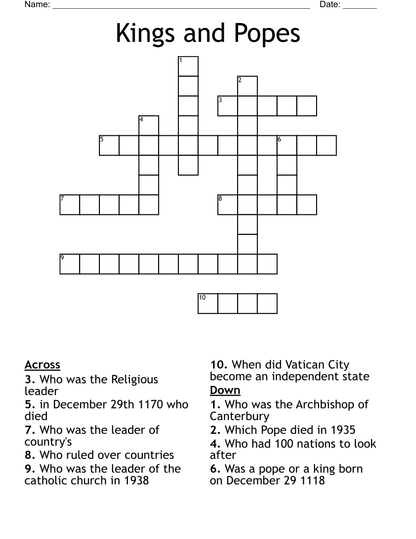 Kings and Popes  Crossword