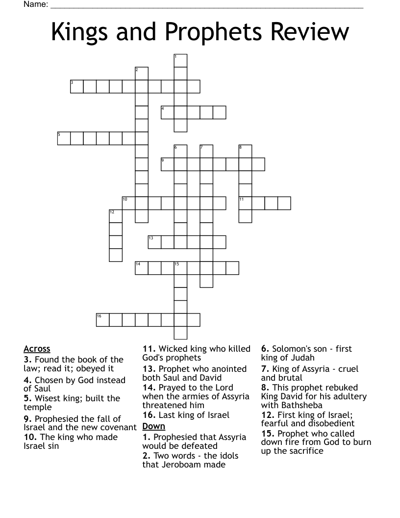 Kings and Prophets Review  Crossword