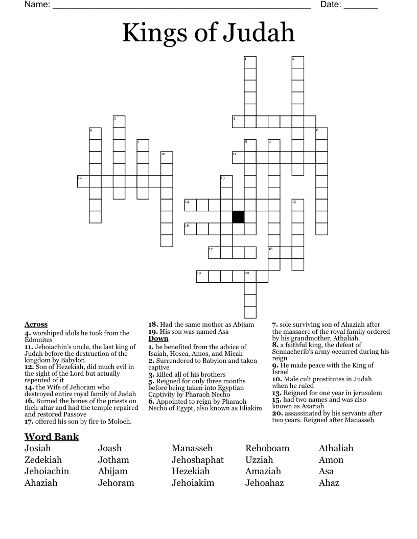 Kings of Judah Crossword