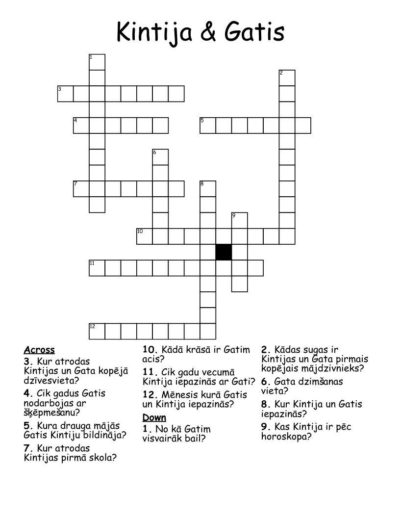 Kintija & Gatis Crossword