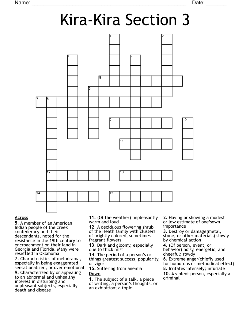 Kira-Kira Section 3 Crossword