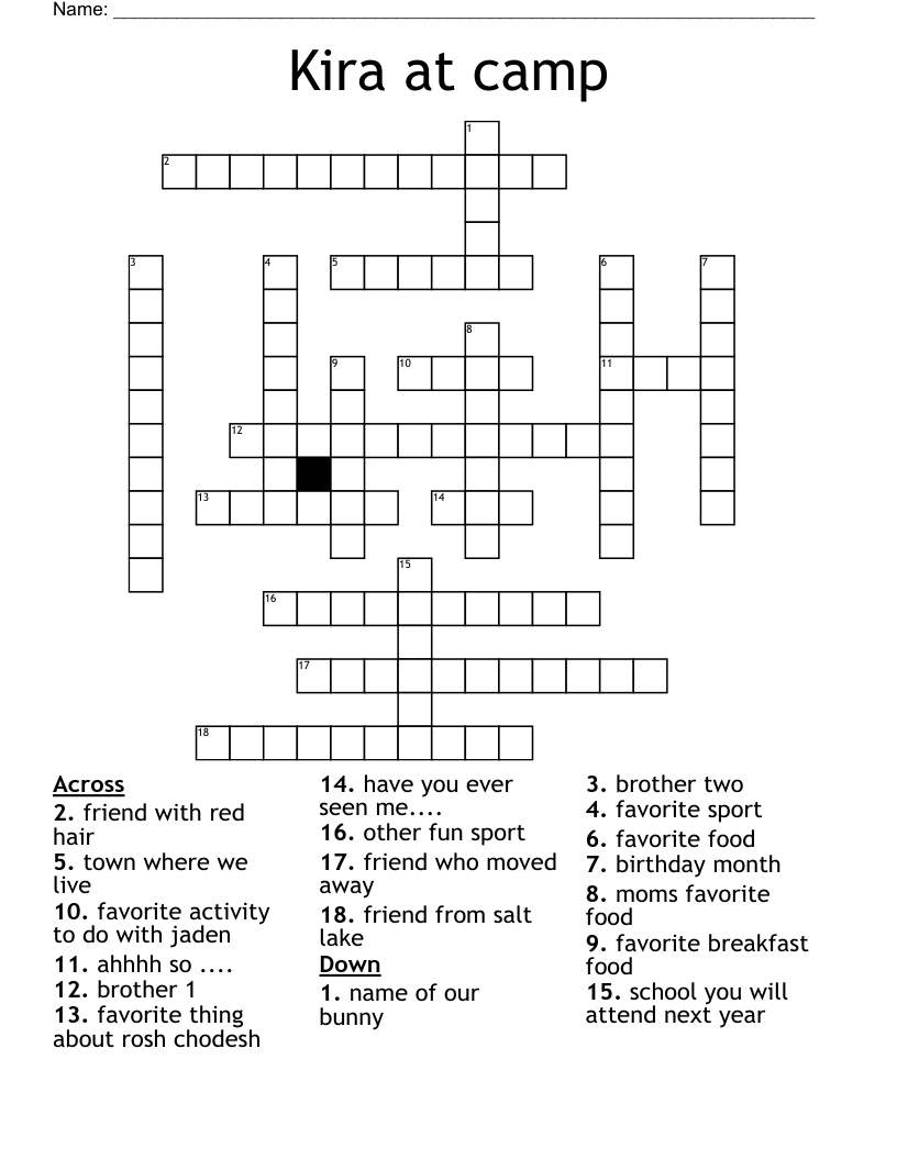 Kira at camp Crossword