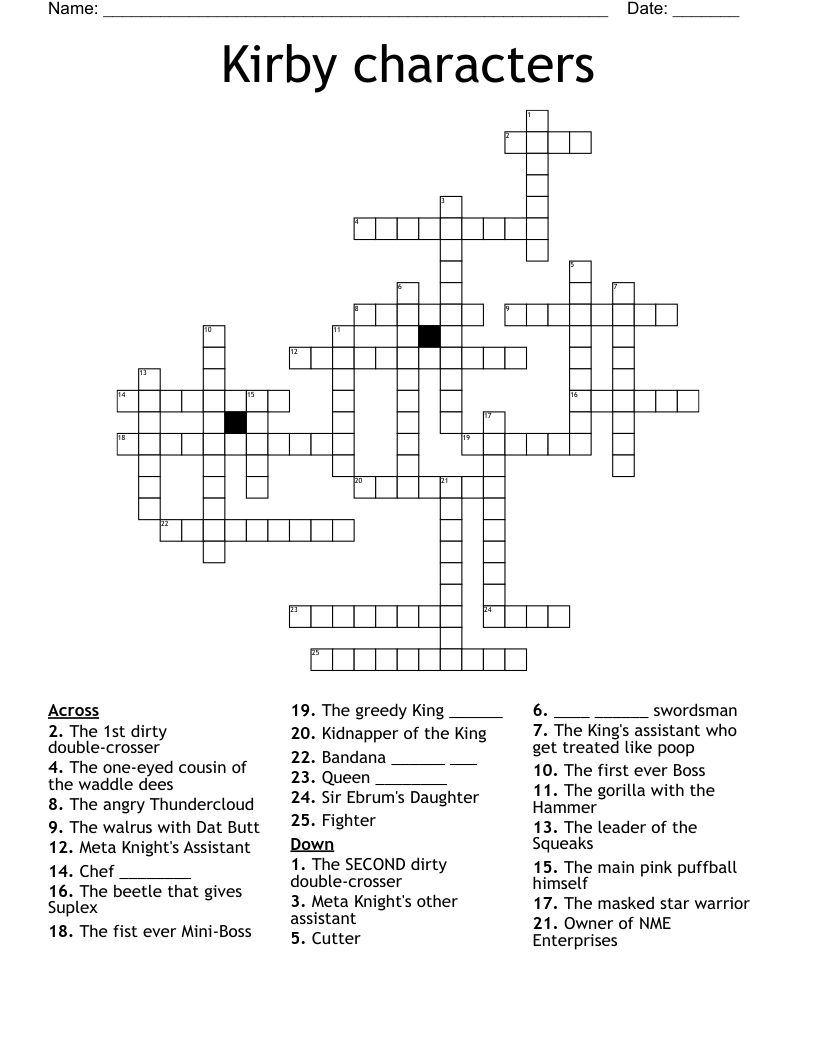 Kirby characters Crossword
