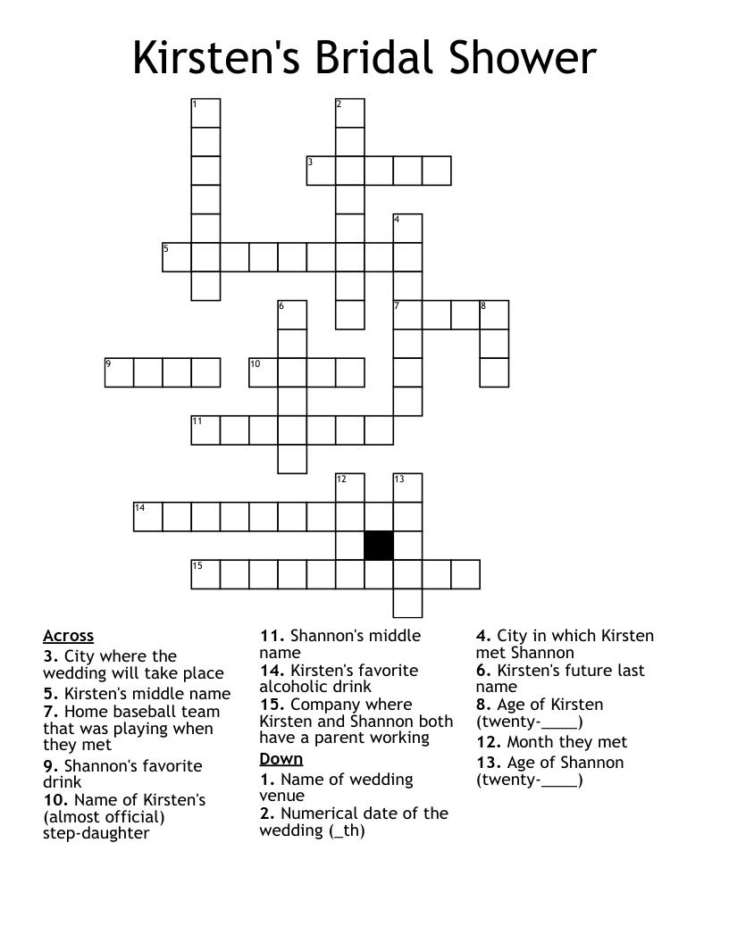 Kirsten's Bridal Shower Crossword