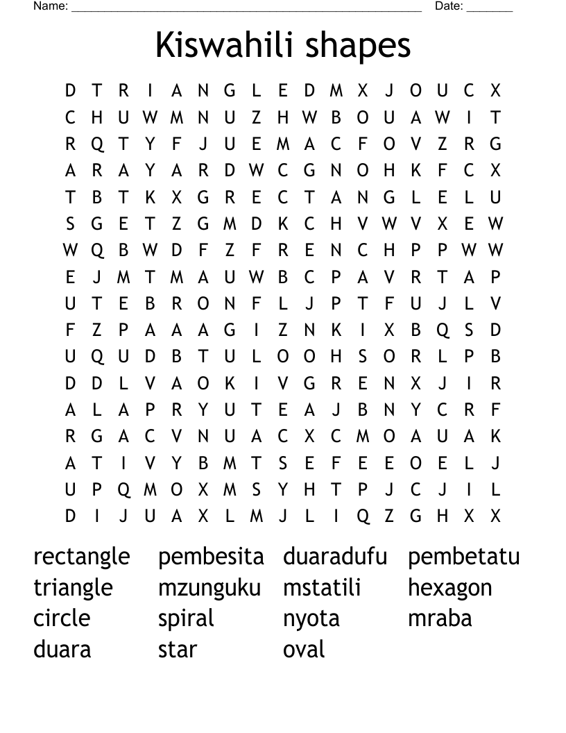 Kiswahili shapes Word Search