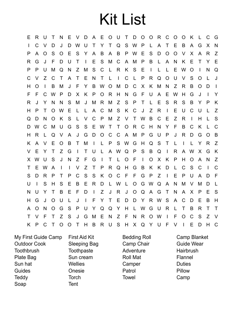 Kit List  Word Search