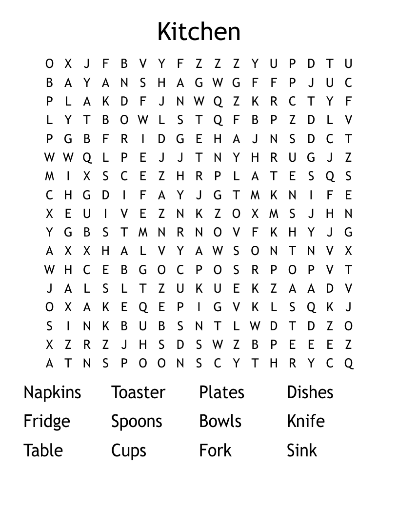 Kitchen Word Search
