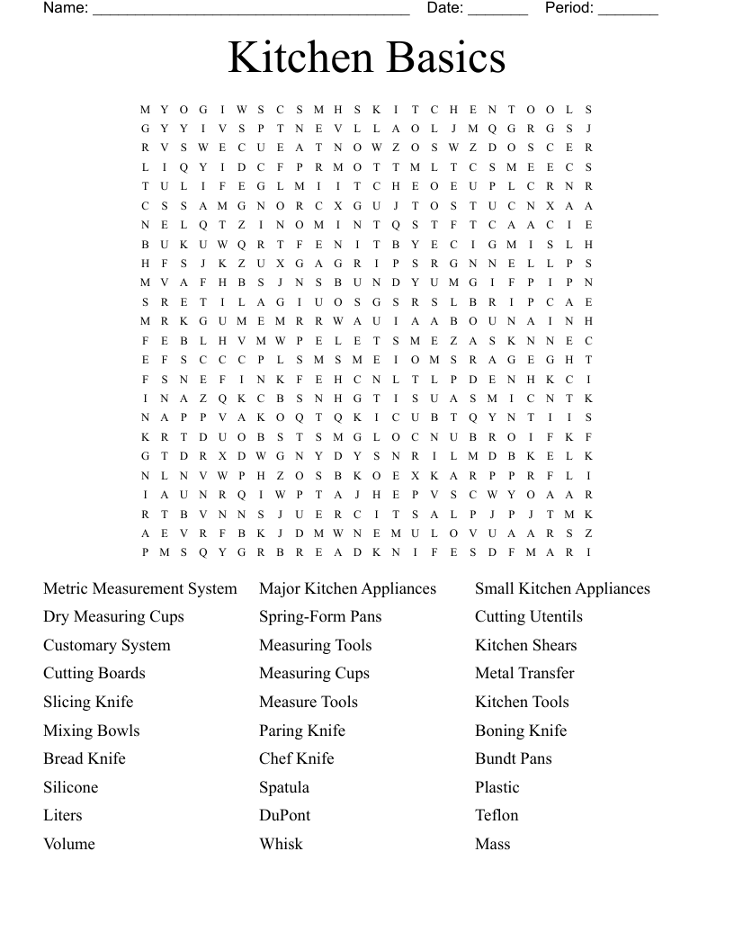 Kitchen Basic Word Search