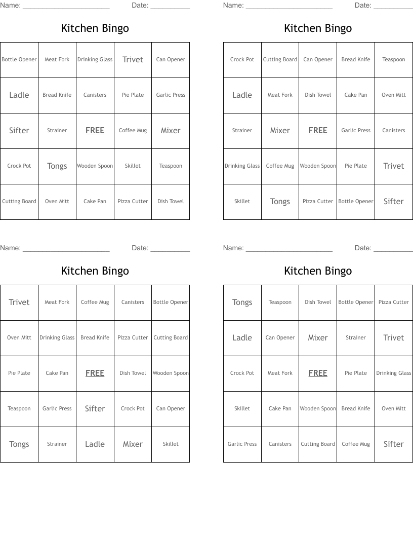 Kitchen Bingo