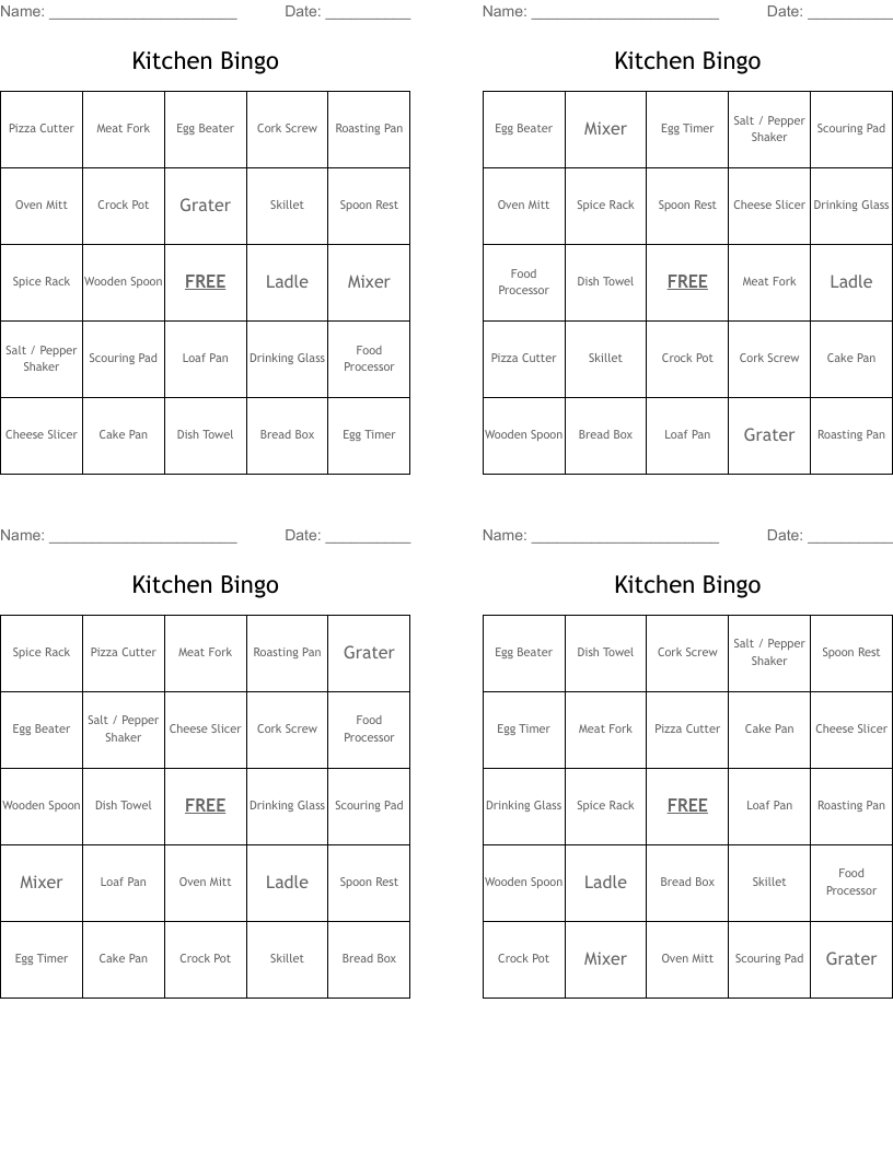 Kitchen Bingo