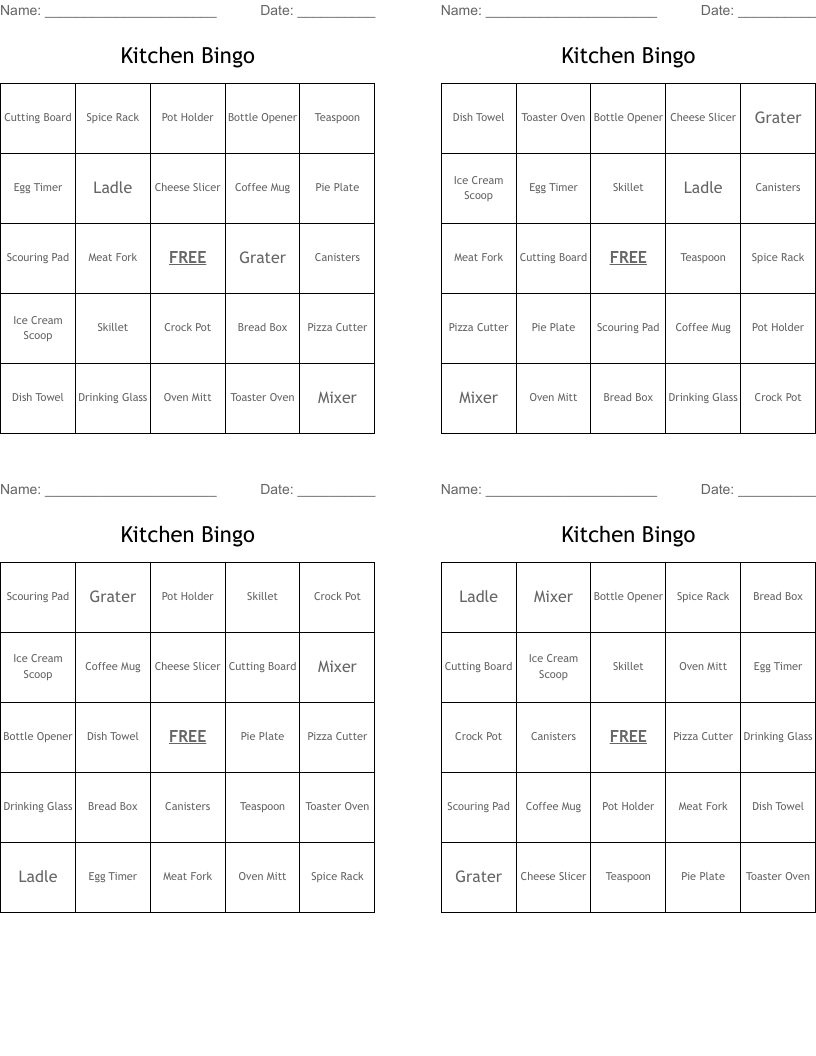 Kitchen Bingo