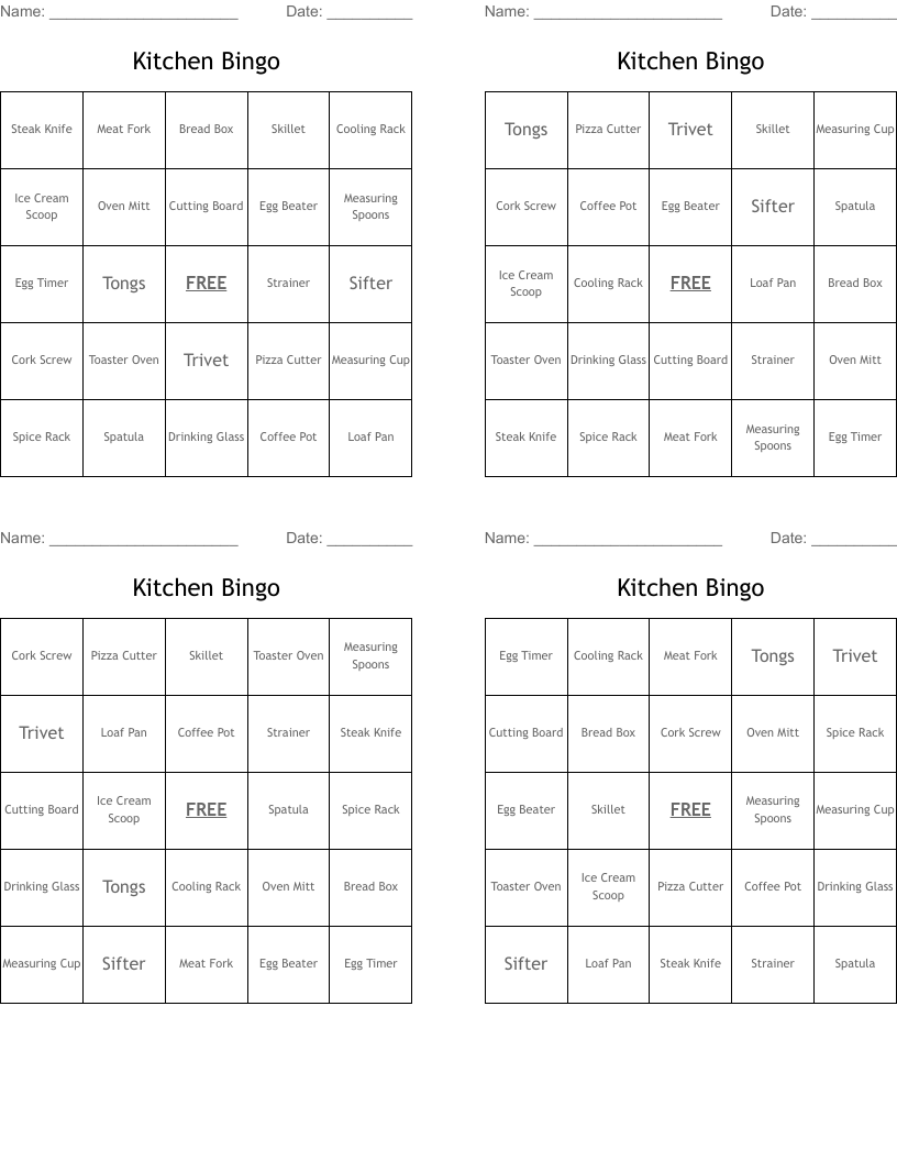 Kitchen Bingo