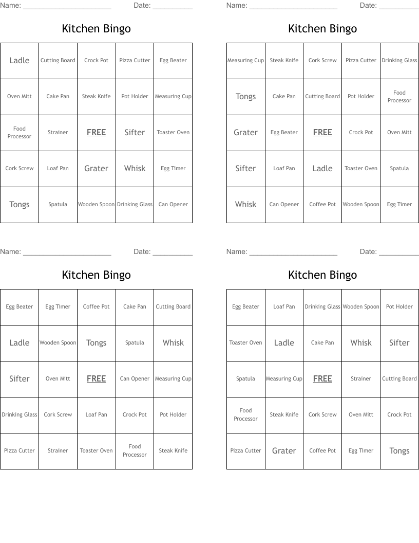 Kitchen Bingo